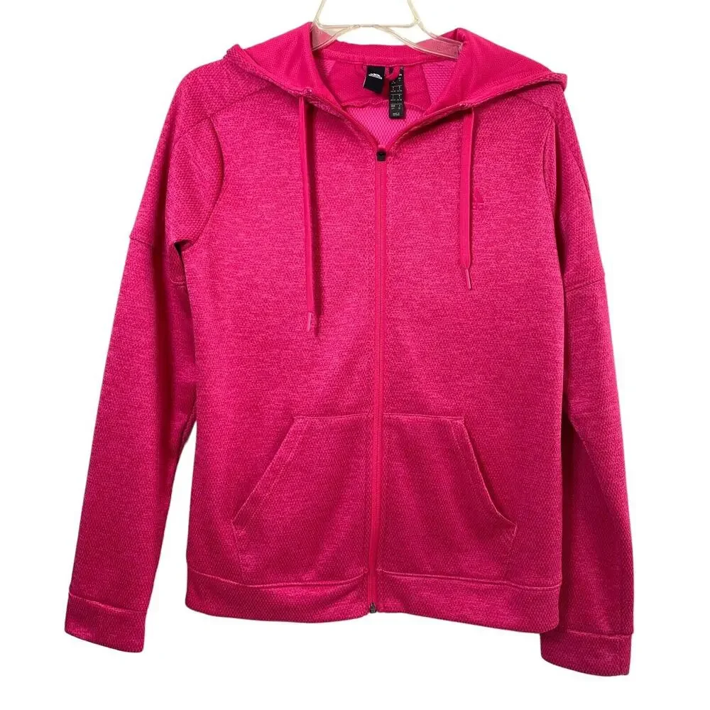 Adidas Hooded Jacket Womens Small 8-10 Pink Sweatshirt Climawear Full Zip